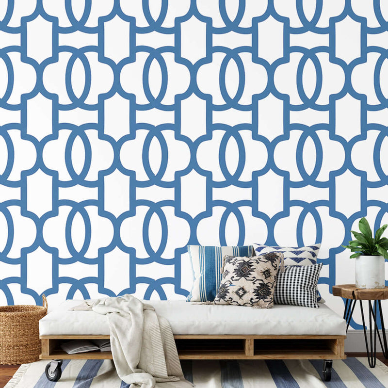 Art Deco Trellis Wallpaper - Petrol Blue - DIYGIRLS